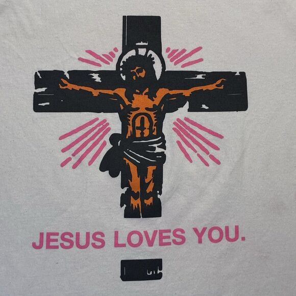 Vintage JLY Jesus Loves You Death Defeated Graphic Tee XL Christian Streetwear - Picture 2 of 7